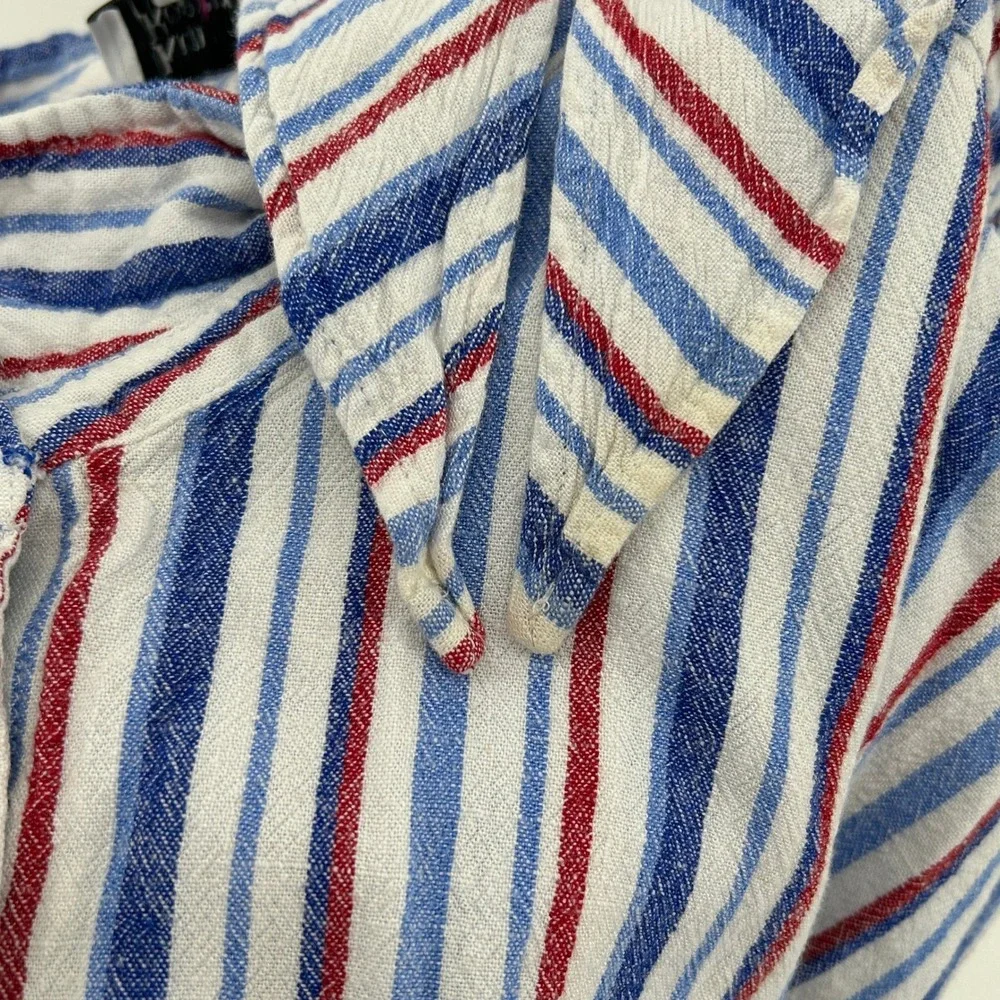 Kim Rogers Red White Blue Striped Linen Blend Tie Front Shirt L Casual Patriotic